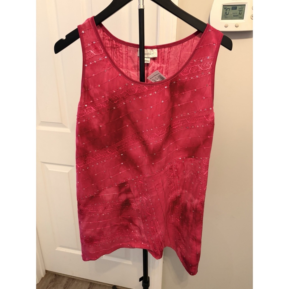Vtg 90s NWT Dressbarn Large Pink Tie Dye Sequin Tank TopFestival Chic Y2K Layer